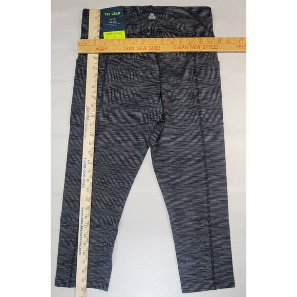 Tek Gear Capri Workout Pants Mid Rise L Black White Stripes 4-Way Stretch New - Picture 6 of 6